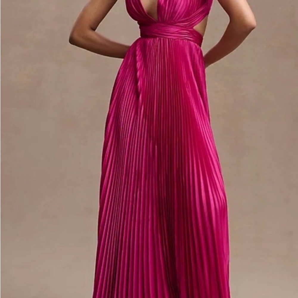 Mac Duggal Fuchsia Backless Pleated Gown